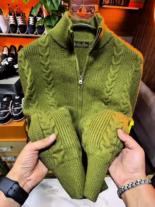 Cable Knit Zip Front Sweater Jacket