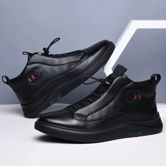 Pure Black Genuine Leather Lace-up Shoes