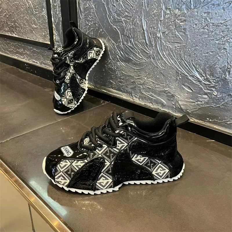 Black Patterned Patent Sneaker
