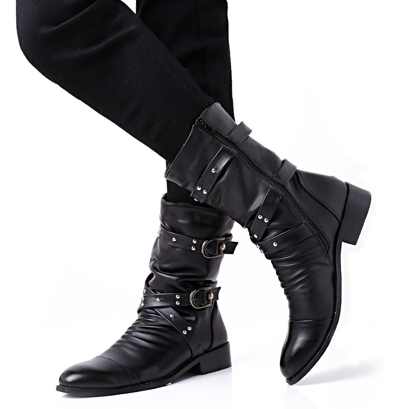 Black Buckle Mid Calf Boot