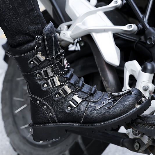 Black Buckle Motorcycle Boot