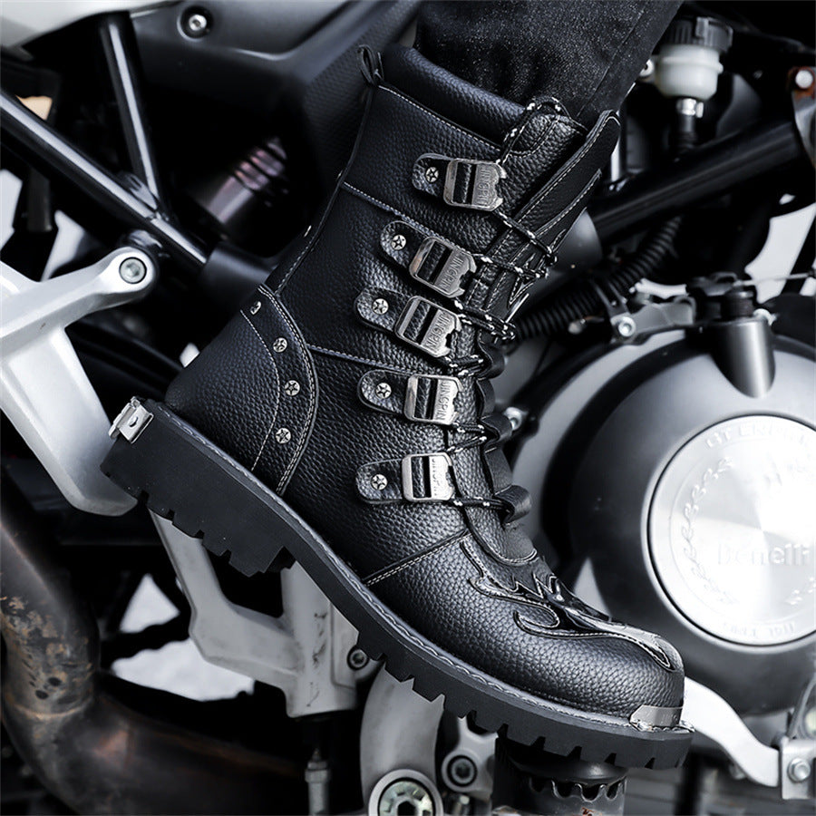 Black Buckle Motorcycle Boot
