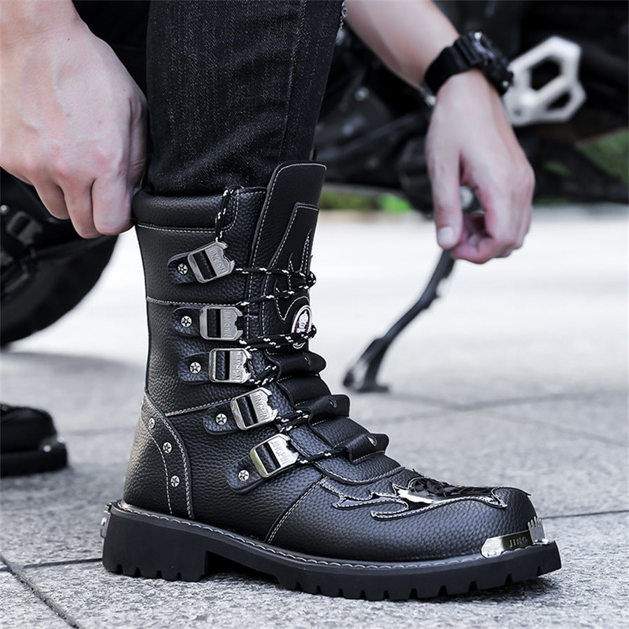 Black Buckle Motorcycle Boot