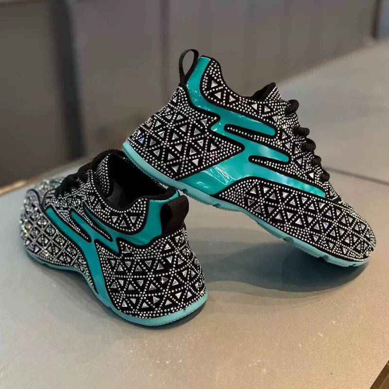 Turquoise Crystal Mesh Sneakers