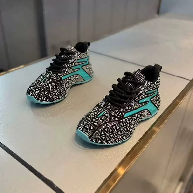 Turquoise Crystal Mesh Sneakers