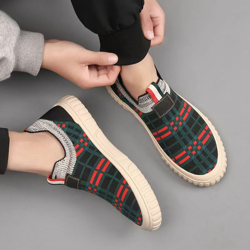 Men's Slip On Plaid Knit Casual Shoes
