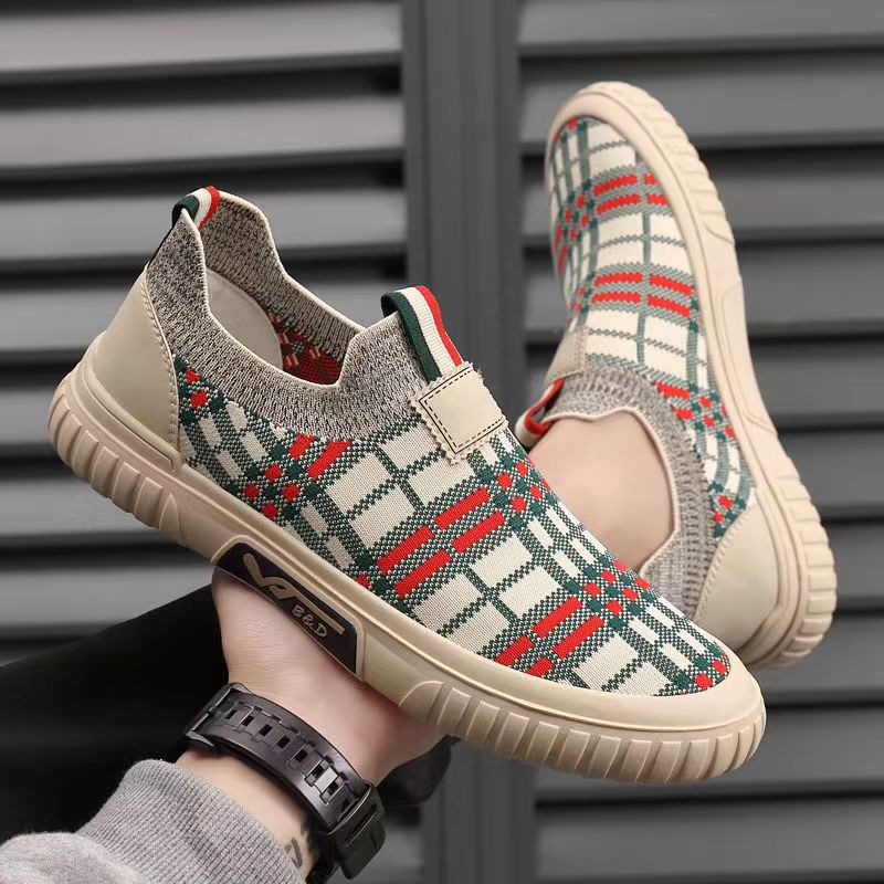 Men's Slip On Plaid Knit Casual Shoes