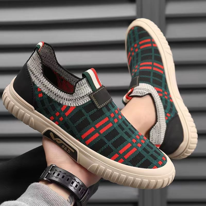 Men's Slip On Plaid Knit Casual Shoes