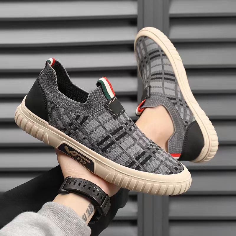 Men's Slip On Plaid Knit Casual Shoes