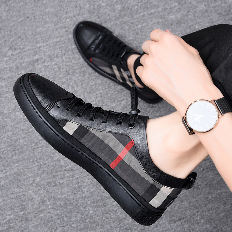 Men's Plaid Leather Casual Sneakers