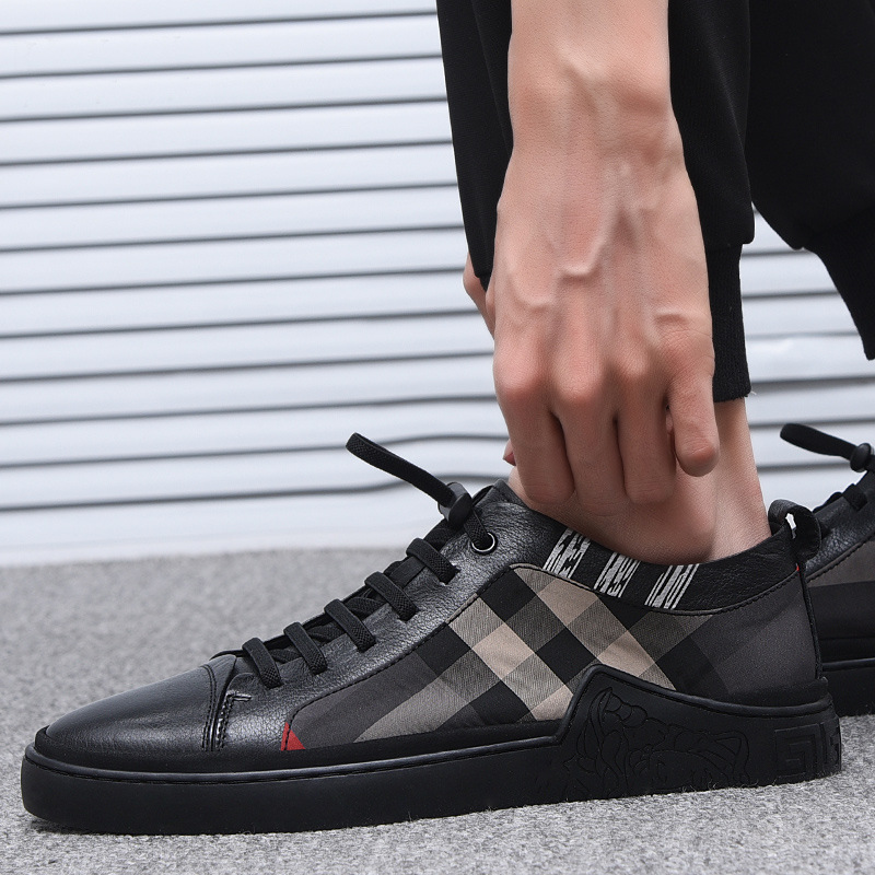 Men's Plaid Leather Casual Sneakers