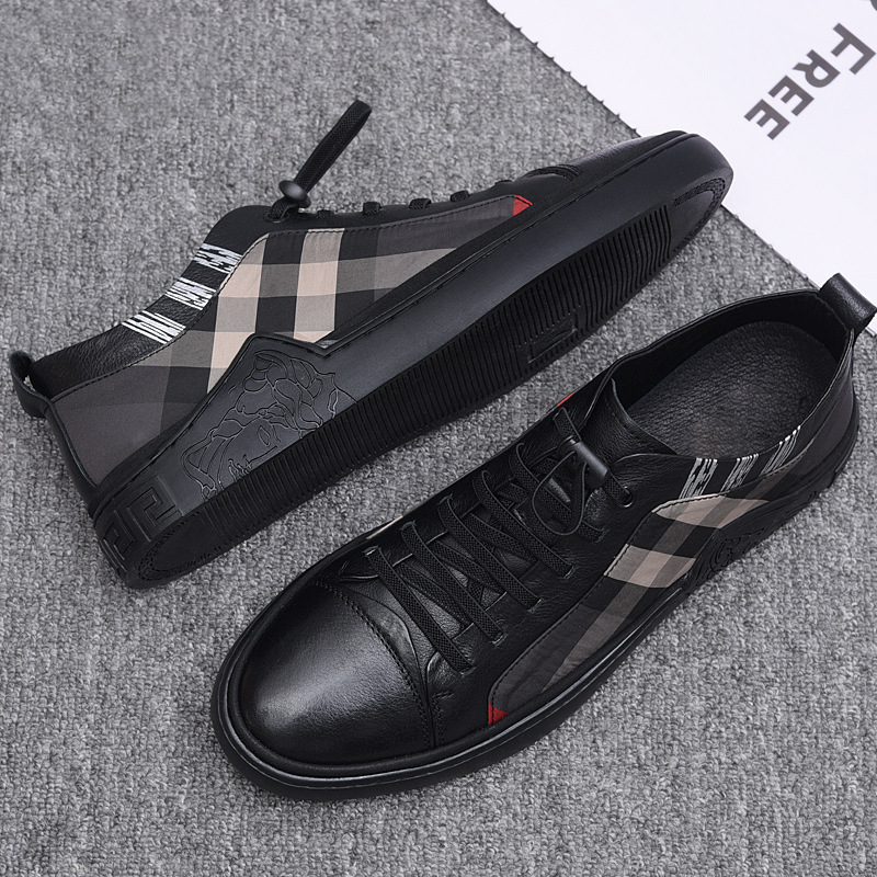 Men's Plaid Leather Casual Sneakers