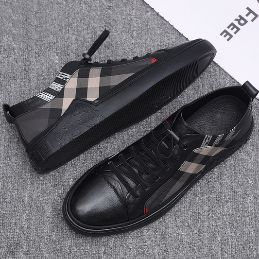 Men's Plaid Leather Casual Sneakers