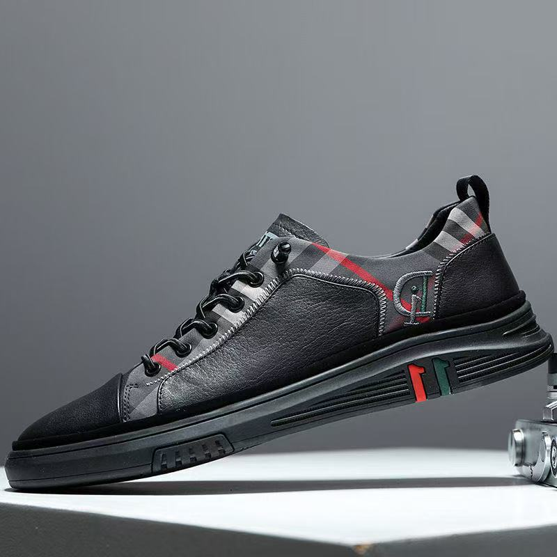 Men's Plaid Leather Casual Sneakers Summer Wear
