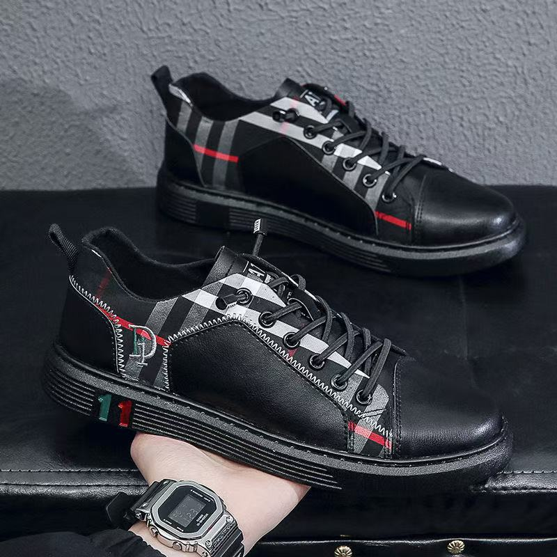 Men's Plaid Leather Casual Sneakers Summer Wear