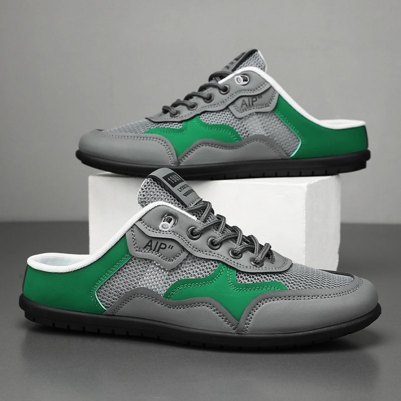 Men's Gray Green Mesh Slip On Shoe