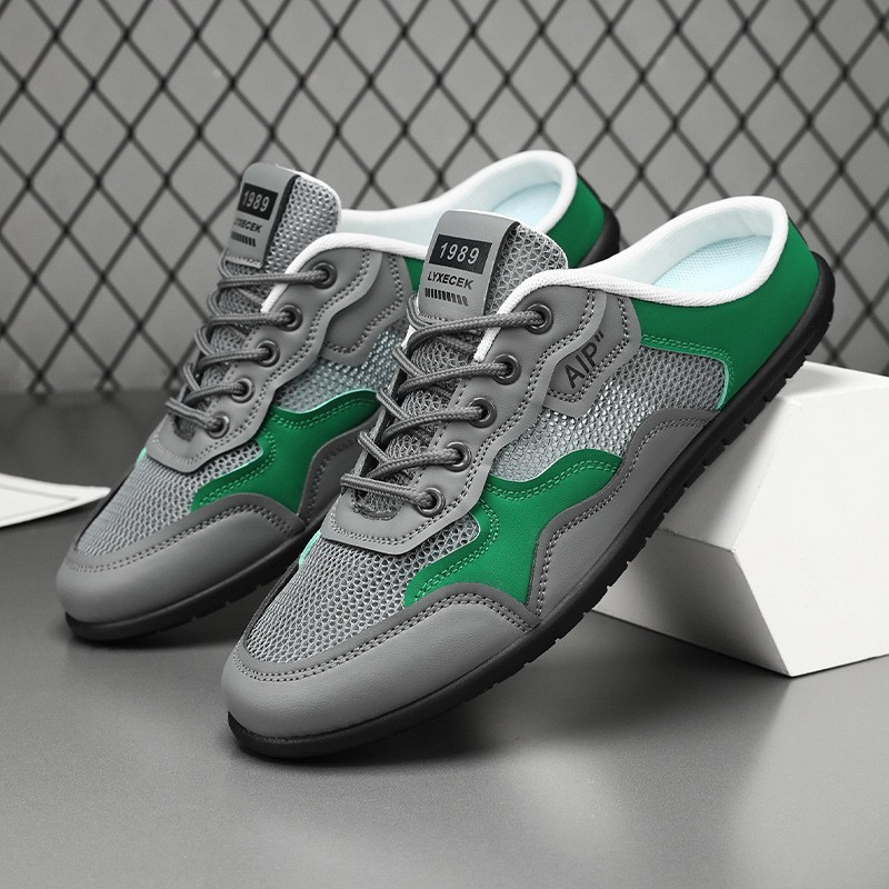 Men's Gray Green Mesh Slip On Shoe
