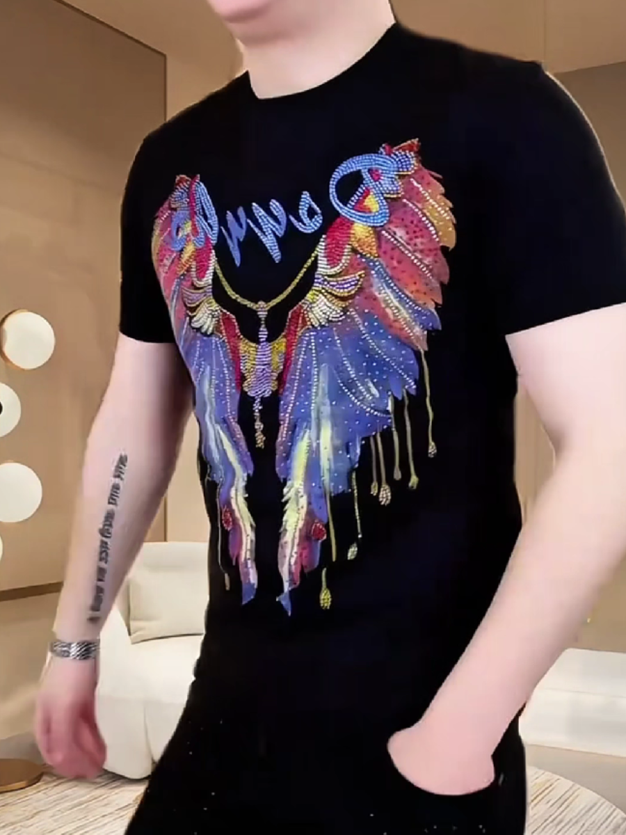 Men's Rhinestone Angel Wings T-Shirt