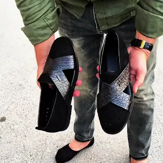 Men's Black Croco Print Slip On Sandals