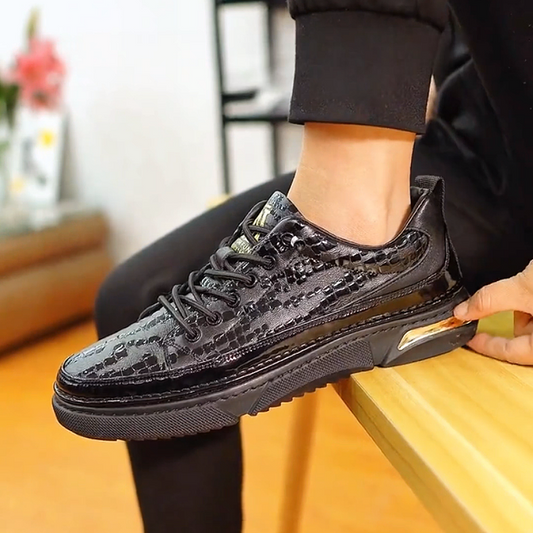 Men's Textured Leather Lace-Up Sneakers with Air Sole