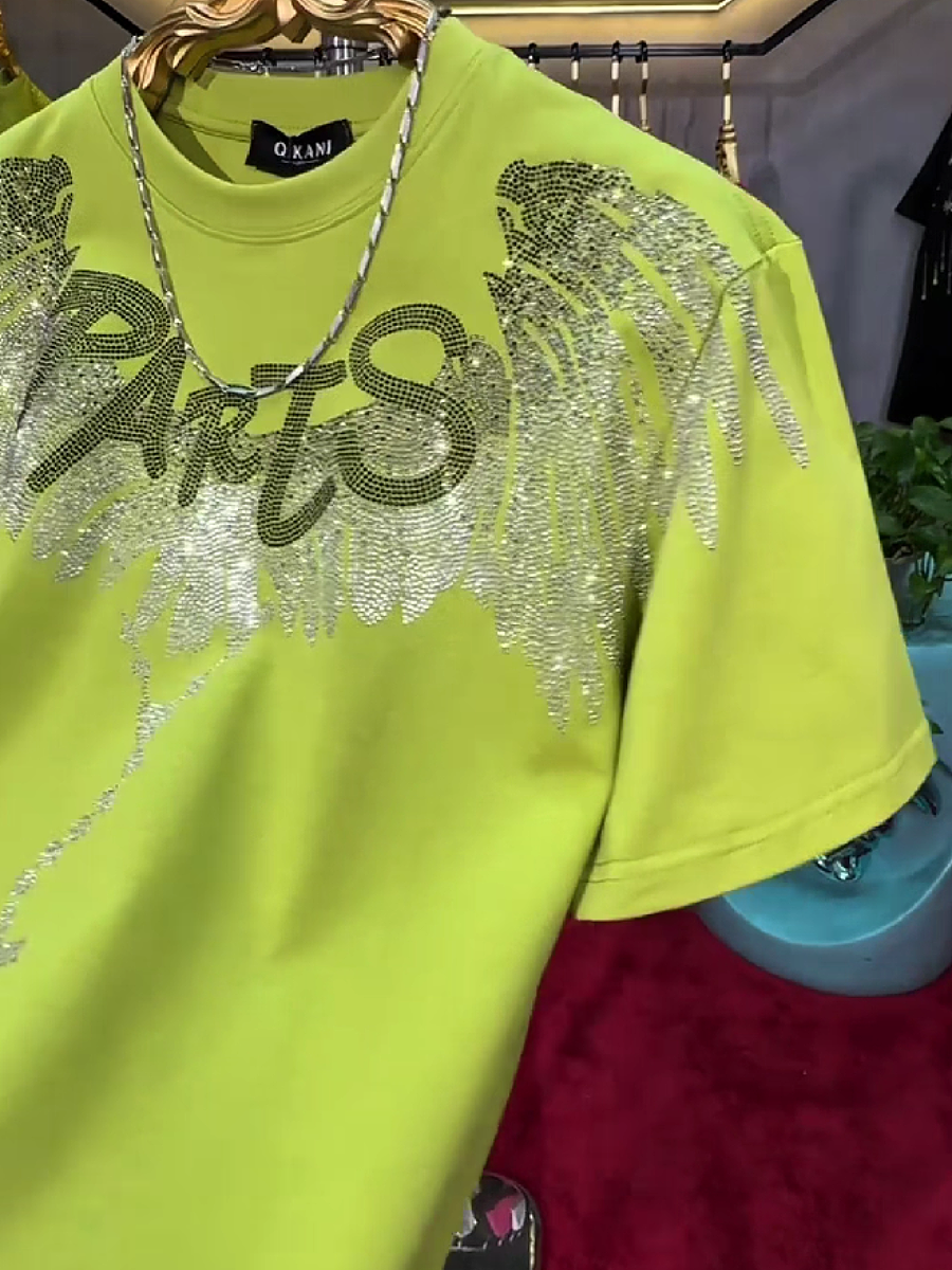 Men's Rhinestone Wings Letter Graphic T-Shirt