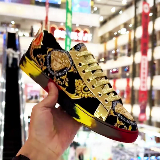 Men's Embossed Lace-Up Sneakers with Ornate Design