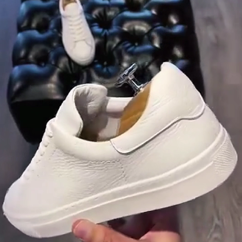 White Leather Round Toe Sneaker