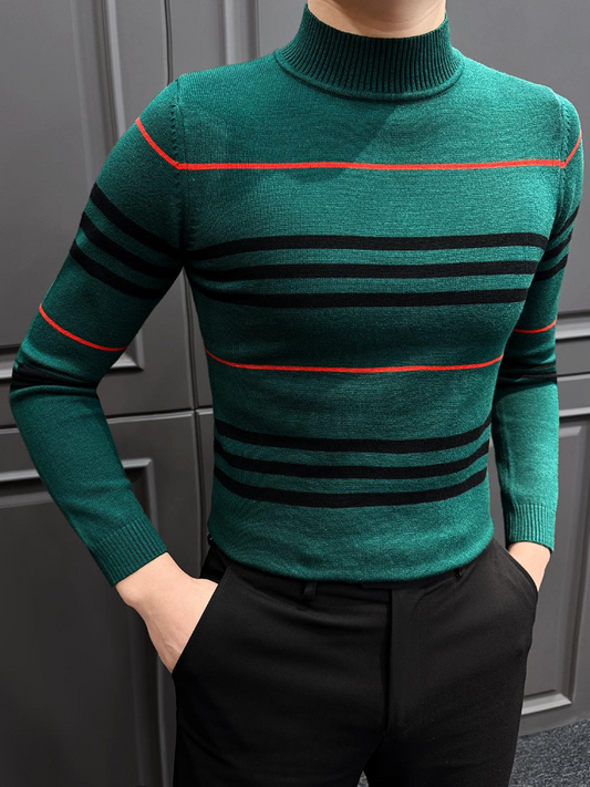 Green Stripe Turtleneck Sweater