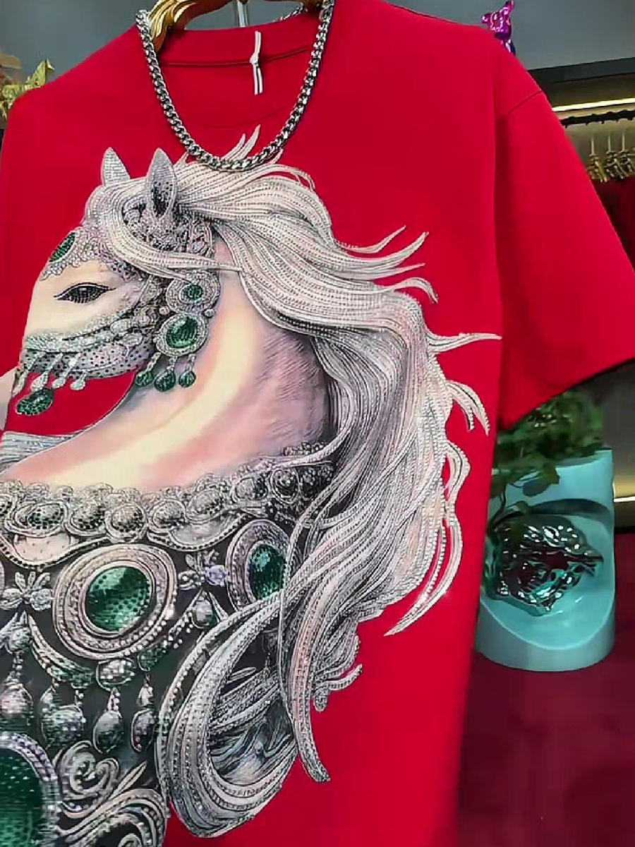Men's Rhinestone Horse Head Graphic T-Shirt