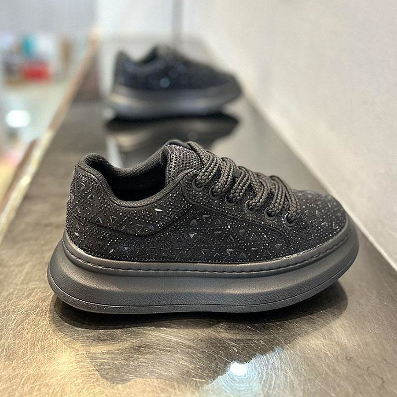 Shiny Black Crystal Sneakers