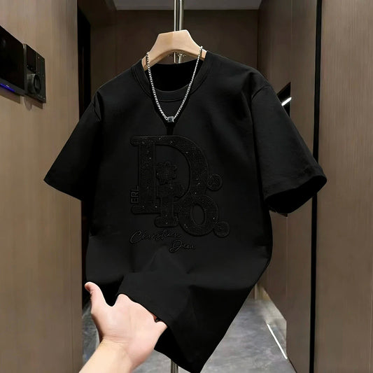 Rhinestone Letter Simple T-shirt