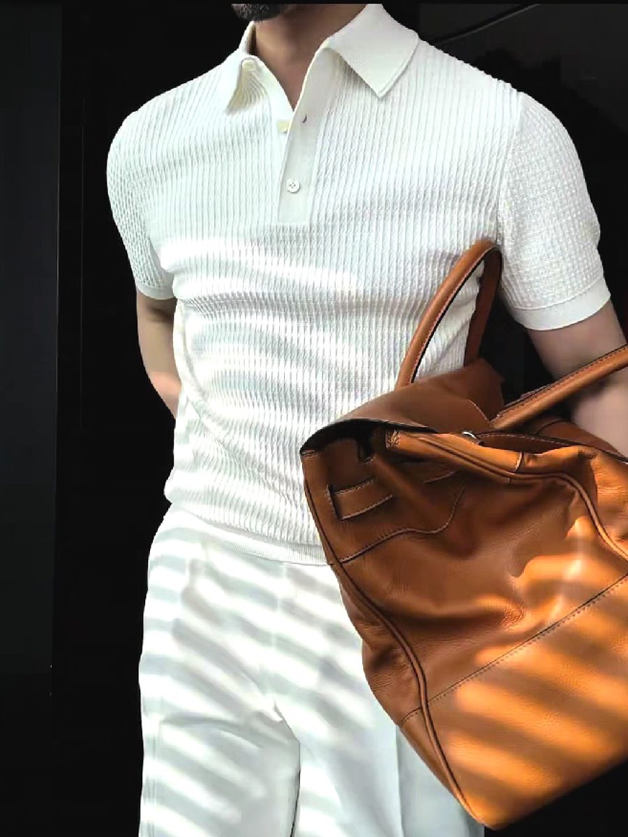 Ribbed Knit Polo Shirt