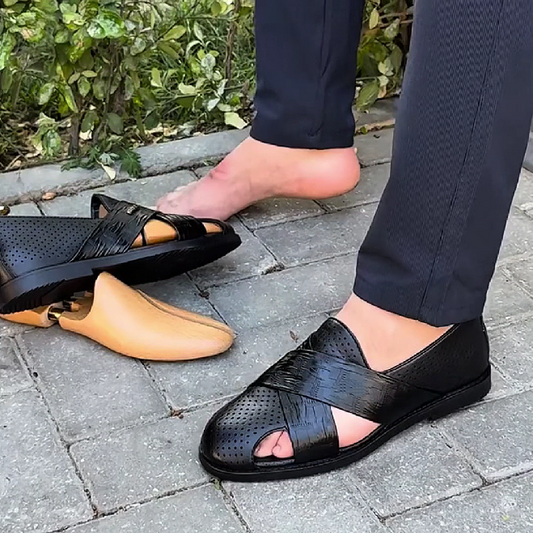 Men's Black Perforated Sandals Shoe