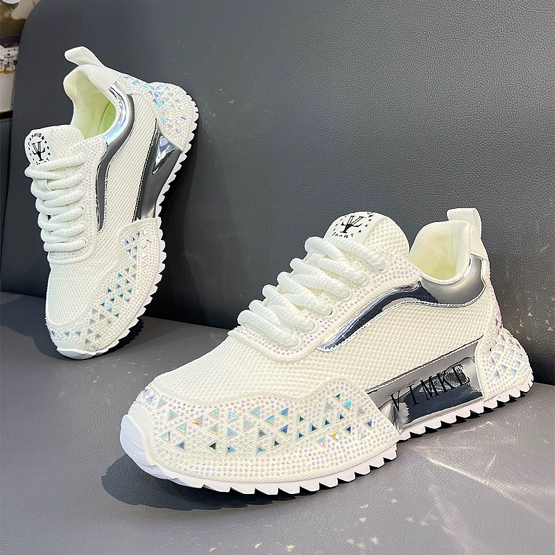 White Mesh Crystal Sneaker