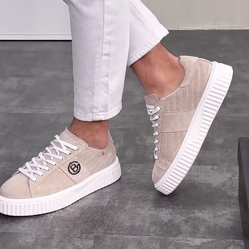Men's Suede Lace-Up Casual Sneakers with Logo