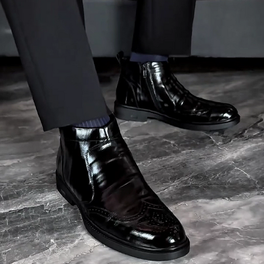 Black Brogue Leather Boot