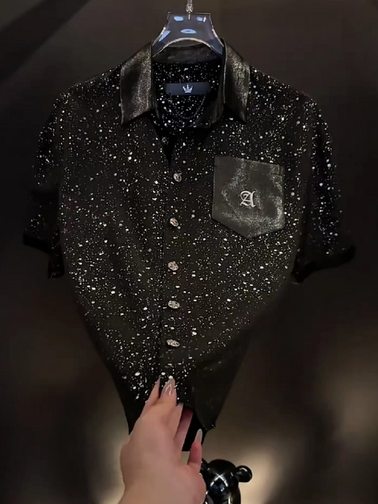 Men's Glitter Rhinestone Short Sleeve Shirt