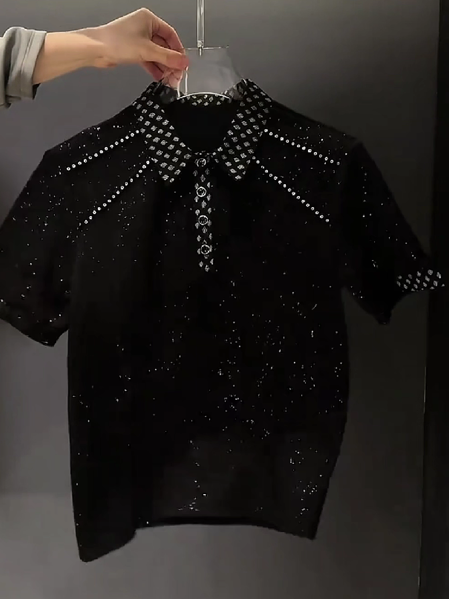 Men's Black Rhinestone Shirt Top