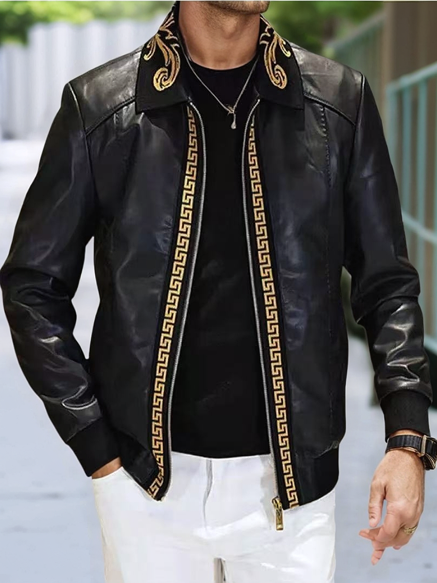 Embroidered Leather Jacket