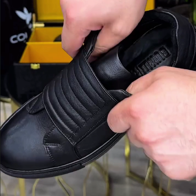 Black Slip On Leather Sneaker