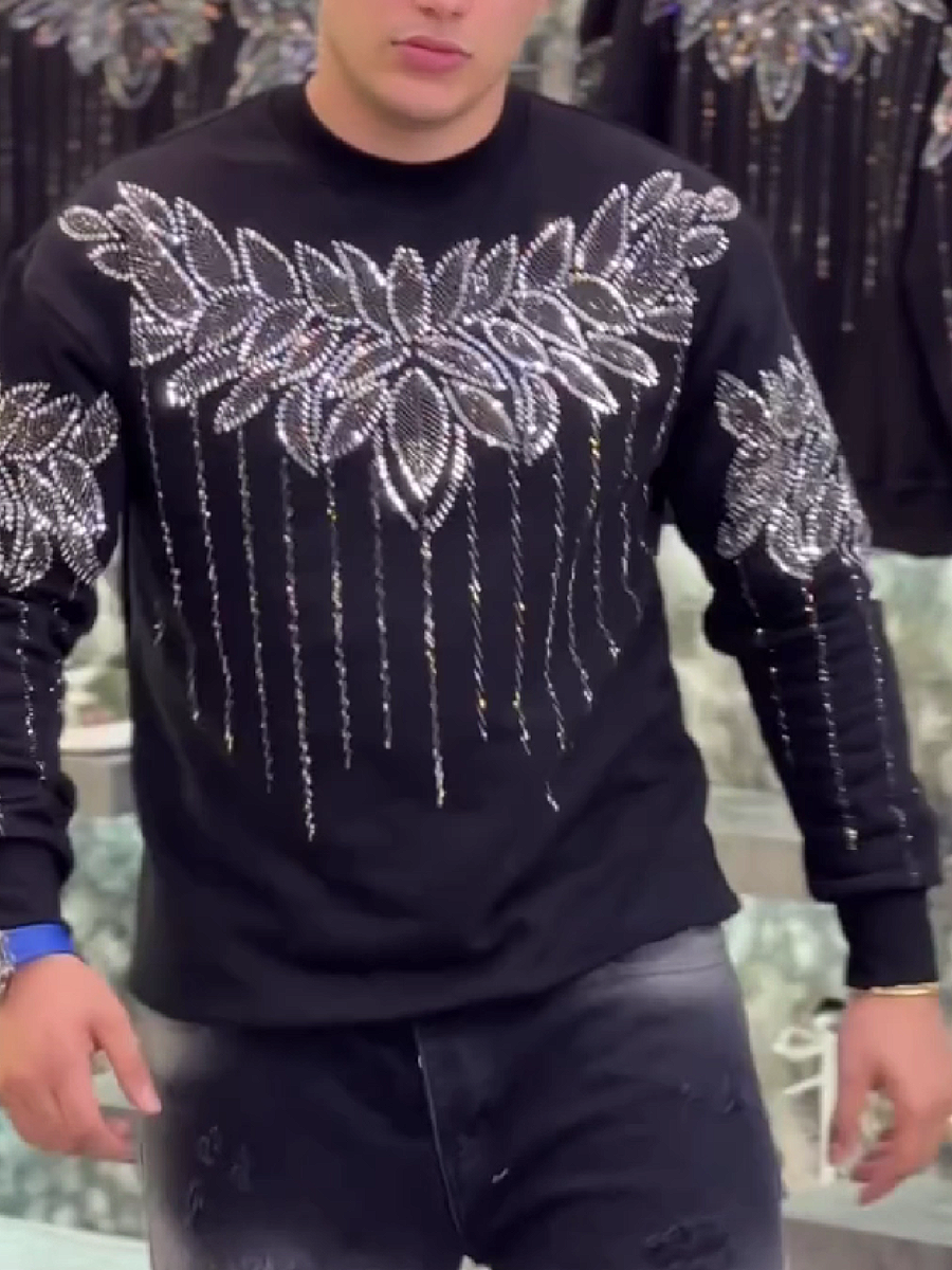 Crystal Embellished Floral Crewneck Sweatshirt