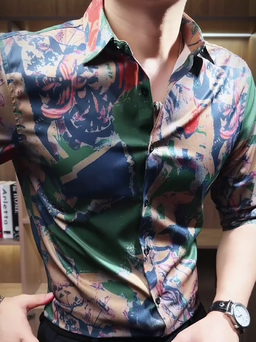 Abstract Print Silk Shirt