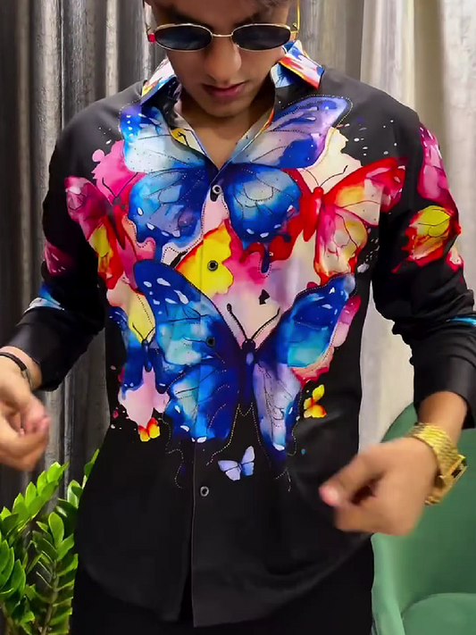 Butterfly Print Long Sleeve Shirt