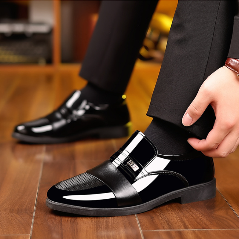 Formal Leather Loafers with Striped Buckle Design