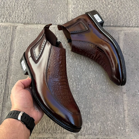 Men's Leather Textured Ankle Dress Boots