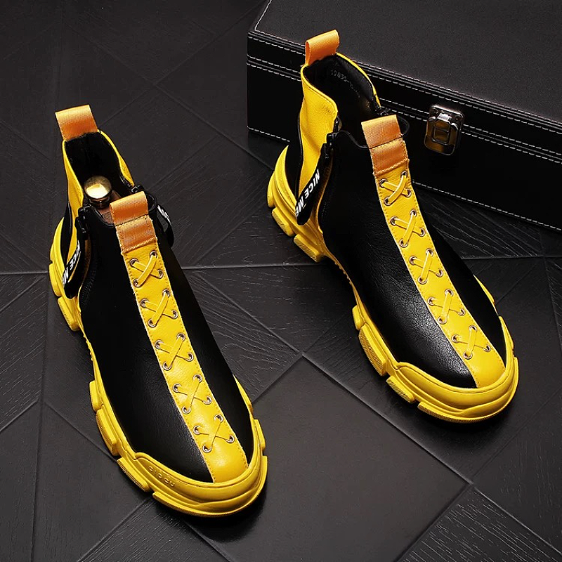Men's Lace-Up Casual Boots with Zipper Detail