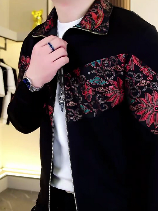 Embroidered Floral Zip-Up Jacket