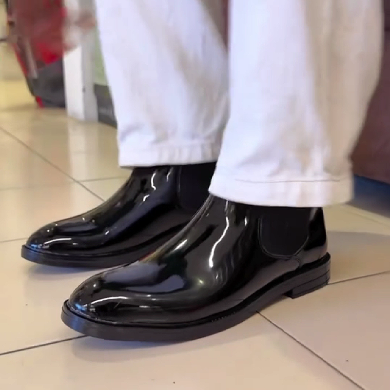 Men's Patent Leather Chelsea Boots with Elastic Side Panels