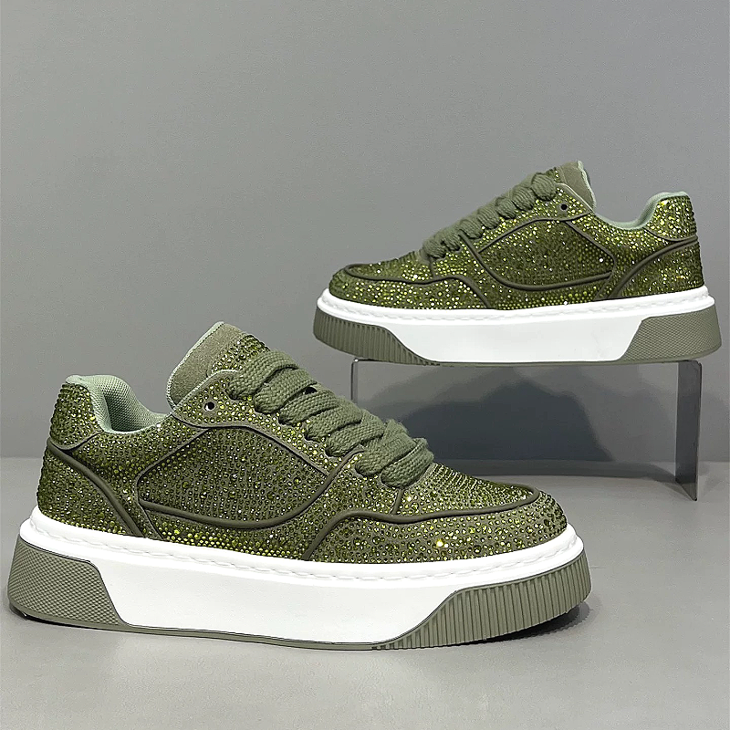 Men's Sparkling Lace-Up Casual Platform Sneakers