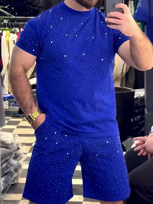Men's Rhinestone Embellished Short Sleeve T-Shirt and Shorts Set